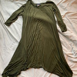 French Atmosphere Green 2X Flowy Long Sleeve Dress